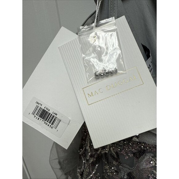 Mac Duggal Size 14 Gray 20475 Sequin Beaded Evening Midi Cocktail Dress $698 New - Picture 9 of 9